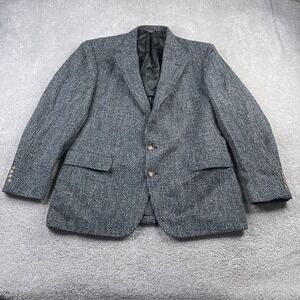 Vintage Harris Tweed Blazer Mens 46 Grey Scottish Wool Single Vented Jacket Coat